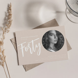 Modern Script Photo 40th Birthday Champagne  Invitation