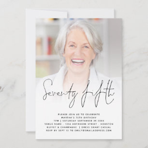 Modern Script Photo 75th Birthday Party Invitation