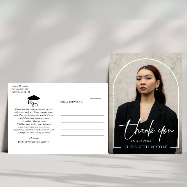 Modern Script  Photo Arch Graduation Thank You Postcard (Creator Uploaded)