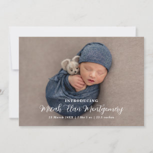 Modern Script Photo Baby Birth Announcement