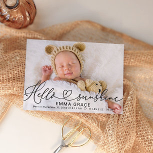 Modern Script Photo Baby Birth Announcement Card