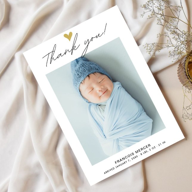 Modern Script Photo Baby Thank You Card (Creator Uploaded)