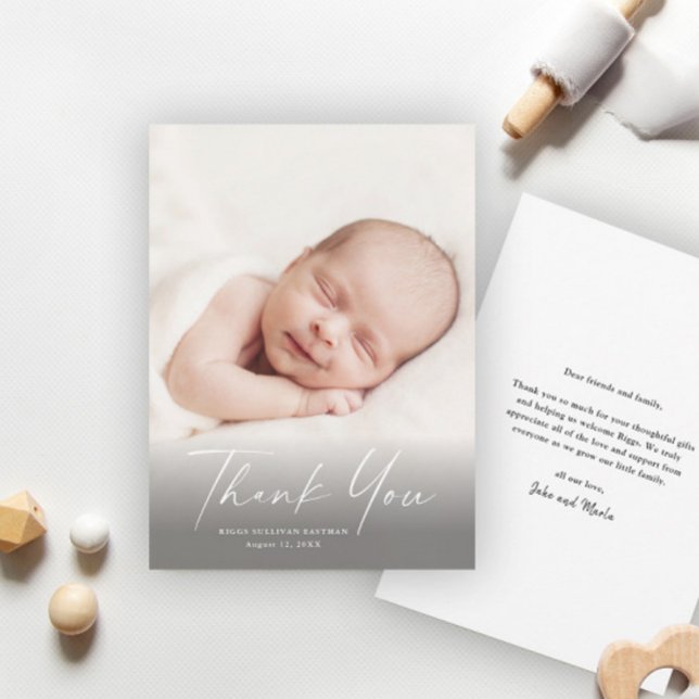 Modern Script Photo Baby Thank You Card (Creator Uploaded)