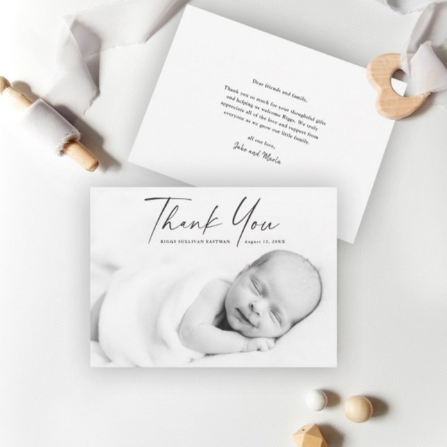 Modern Script Photo Baby  Thank You Card (Creator Uploaded)