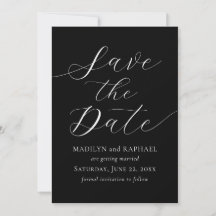 Modern Script Photo Black White Save The Date Card