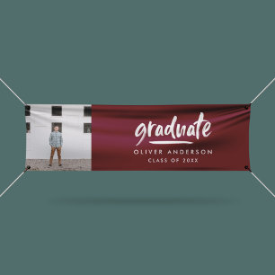 Modern script photo burgundy elegant graduation ba banner