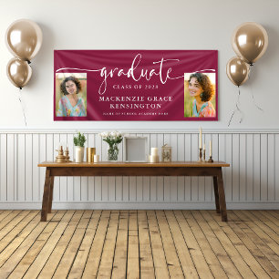 Modern Script Photo Burgundy Graduation  Banner