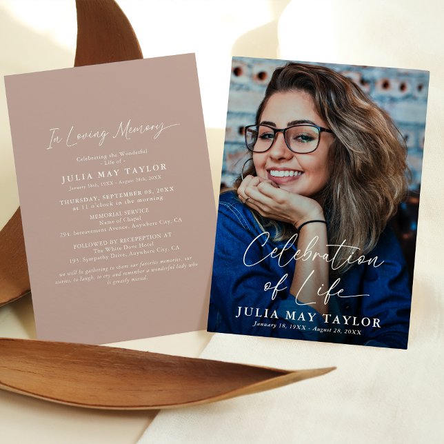 Modern Script Photo Celebration of Life Funeral Invitation (Creator Uploaded)