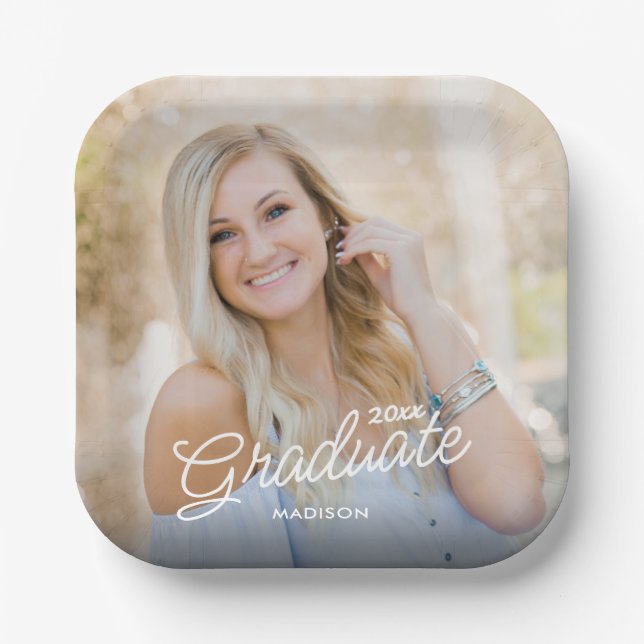 Modern Script Photo Class of 2026 Graduation Paper Plate (Front)