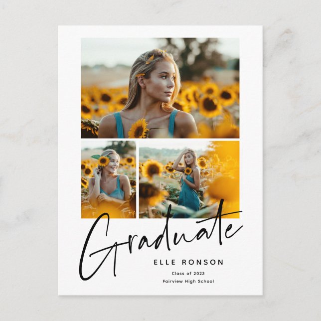 Modern Script Photo Collage Graduation Announcement Postcard (Front)