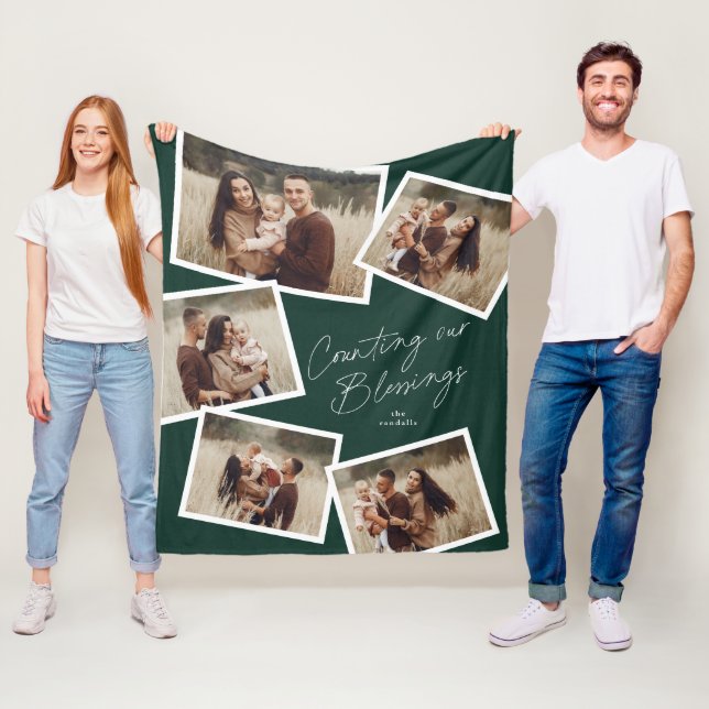 Modern Script Photo Collage Religious Christmas Fleece Blanket (In Situ)