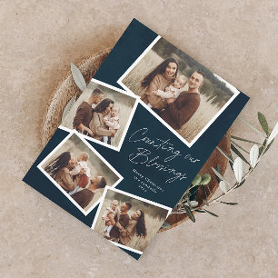 Modern Script Photo Collage Religious Christmas Holiday Card