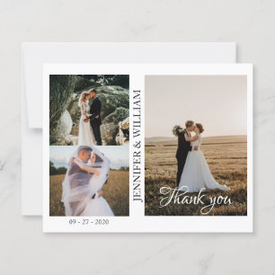 Modern Script Photo Collage Wedding Thank you card