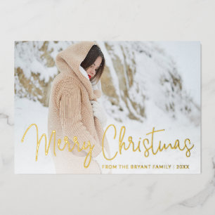Modern Script Photo Elegant Christmas Foil Holiday Card