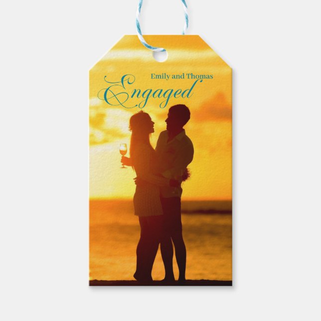 Modern script photo engagement  gift tags (Front)