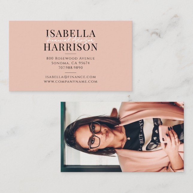 Modern Script Photo Financial Advisor Business Card (Front/Back)