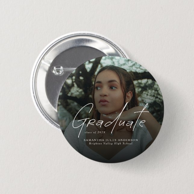 Modern Script Photo Graduate  6 Cm Round Badge (Front & Back)