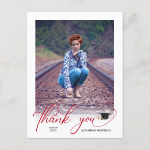 Modern Script Photo Graduate Thank You Postcard