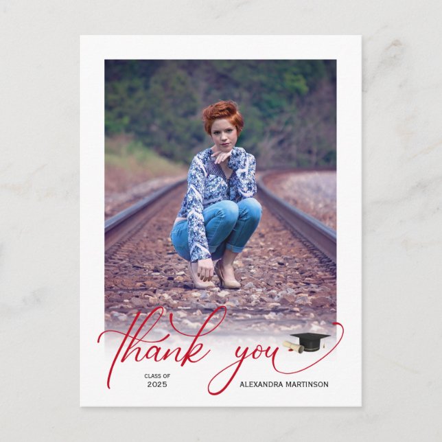 Modern Script Photo Graduate Thank You Postcard (Front)