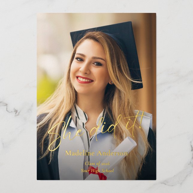 Modern Script Photo Graduation Announcement (Front)