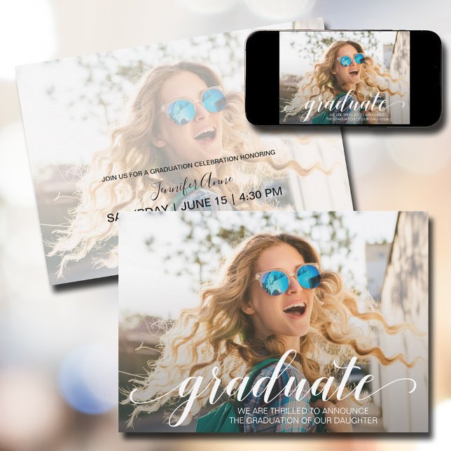 Modern Script Photo Graduation Announcement (Creator Uploaded)