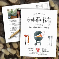 Modern Script Photo Graduation BBQ Invitation