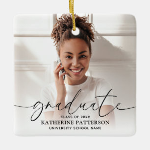 Modern Script Photo Graduation Ceramic Ornament