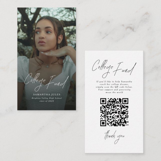 Modern Script Photo Graduation College Fund Enclosure Card (Front/Back)