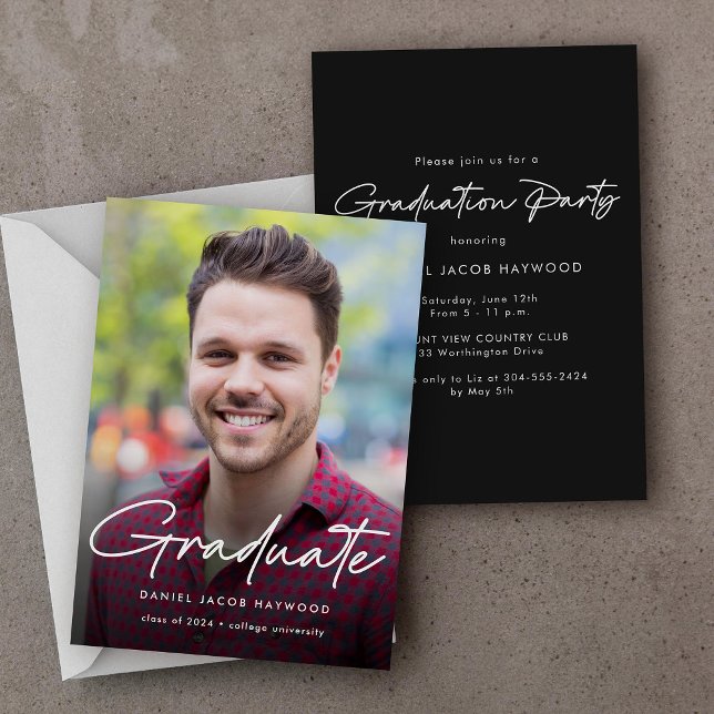 Modern Script Photo Graduation Party Invitation (Creator Uploaded)