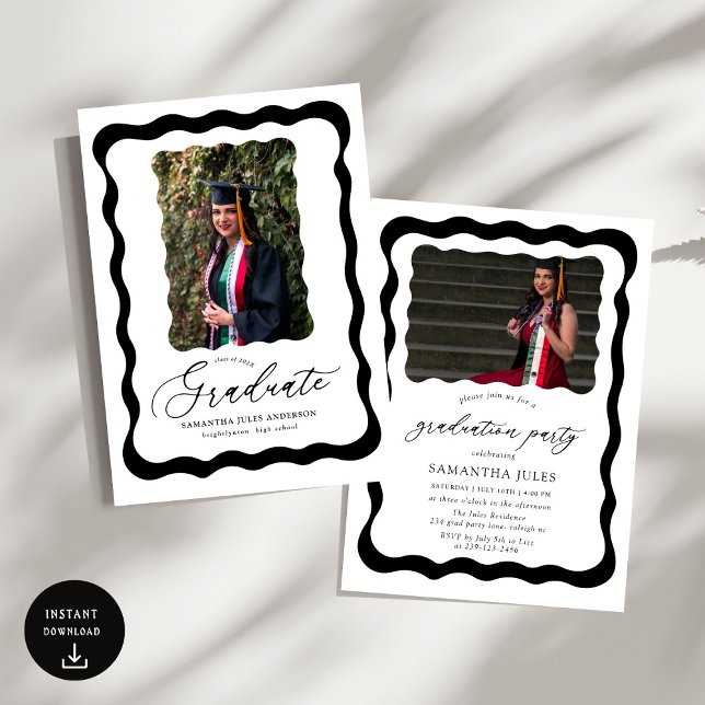 Modern Script Photo Graduation Party Invitation (Creator Uploaded)