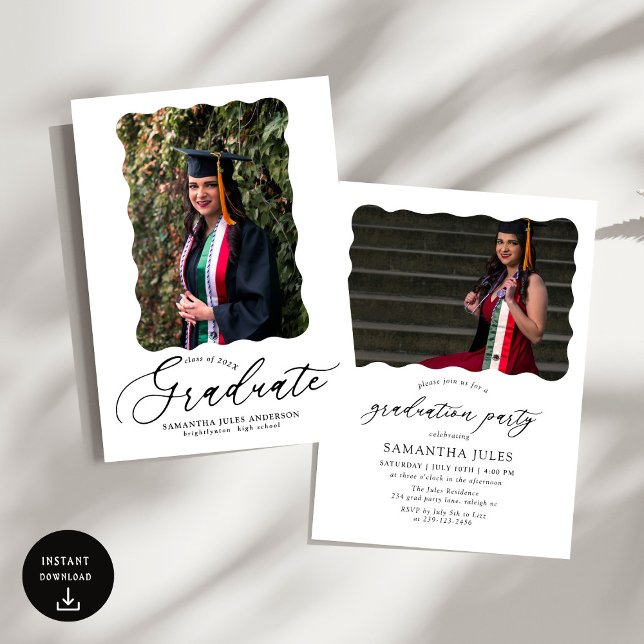 Modern Script Photo Graduation Party Invitation (Creator Uploaded)