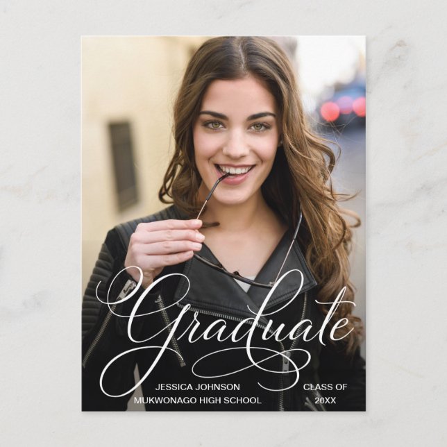 Modern Script PHOTO Graduation Party Invitation Postcard (Front)