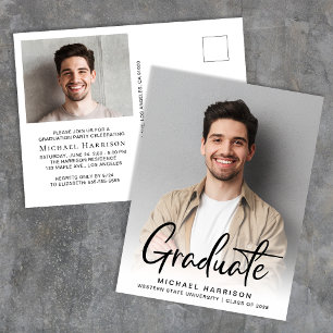 Modern Script Photo Graduation Party Invitation Postcard