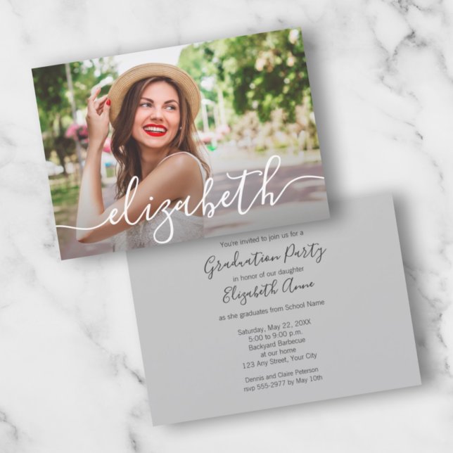 Modern Script Photo Graduation Party Invitations (Creator Uploaded)