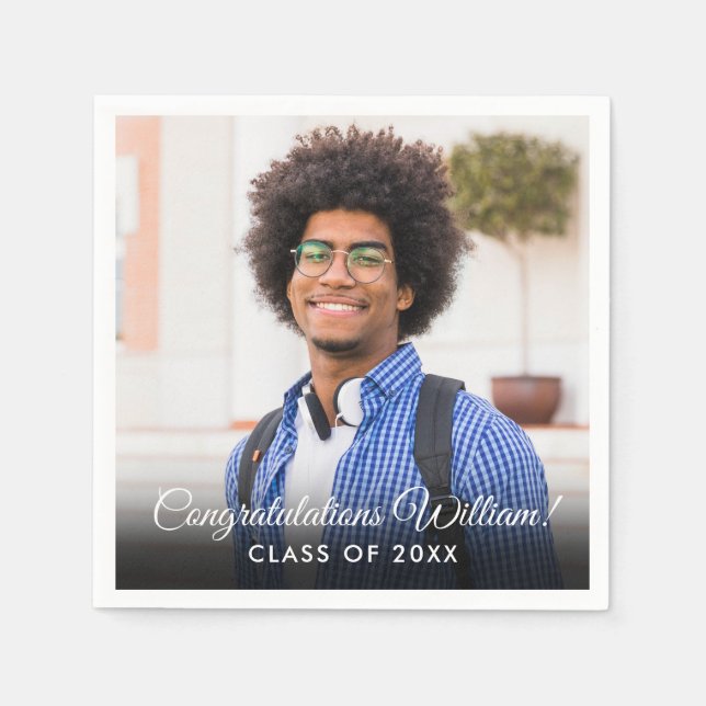 Modern Script Photo Graduation Party Napkin (Front)