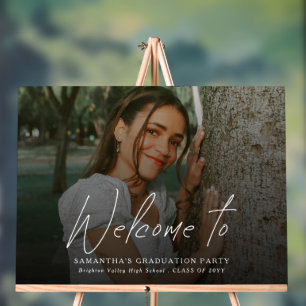 Modern Script Photo Graduation Party Welcome Sign
