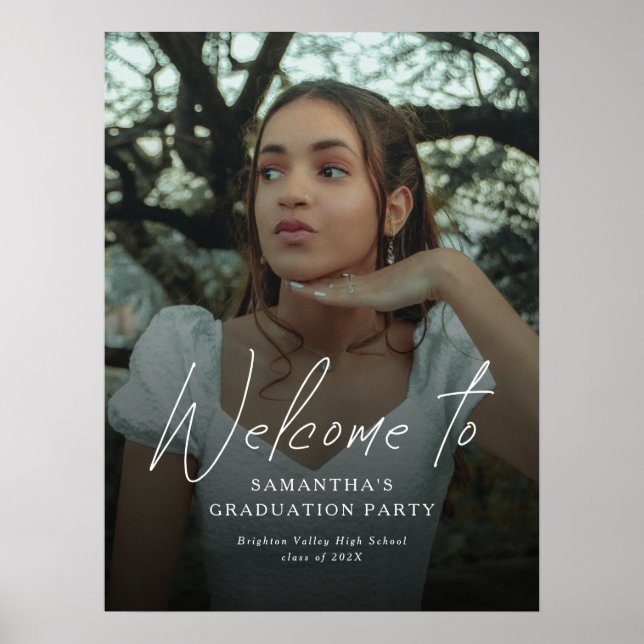 Modern Script Photo Graduation Party Welcome Sign (Front)