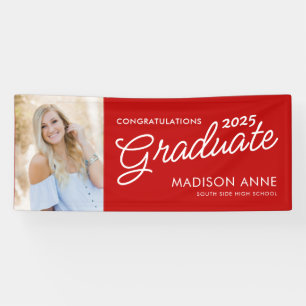 Modern Script Photo Graduation Red Banner