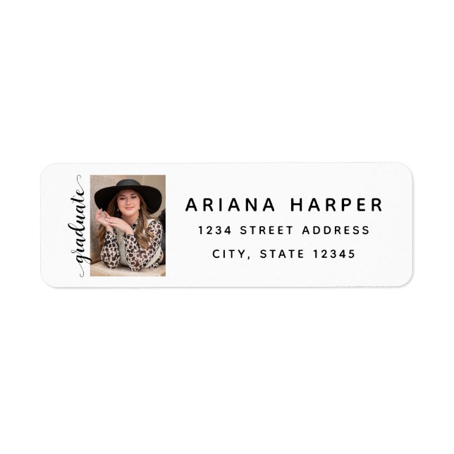 Modern Script Photo Graduation Return Address Label (Front)