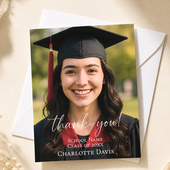 Modern script photo Graduation Thank You Card (Creator Uploaded)