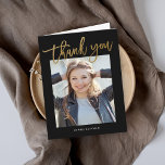 Modern script photo graduation thank you card<br><div class="desc">This modern photo thank you note feature modern calligraphy thank you in gold and a large customer photo. The interior includes a generic thank you message that you can personalise for each guest or remove it altogether if you prefer to hand right your thank you.</div>