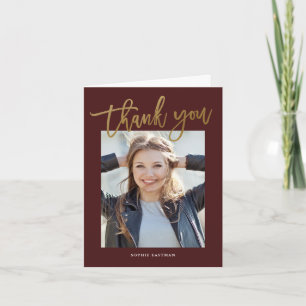 Modern script photo graduation thank you card