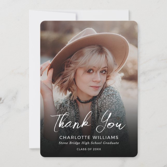 Modern Script Photo Graduation Thank You Card (Front)