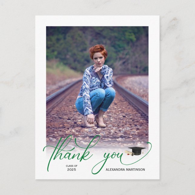 Modern Script Photo Graduation Thank You Postcard (Front)