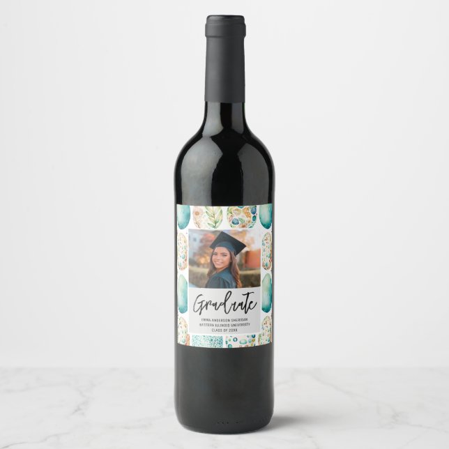Modern Script Photo Graduation Wine Label (Front)