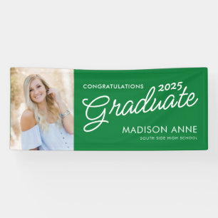 Modern Script Photo Green Graduation Banner