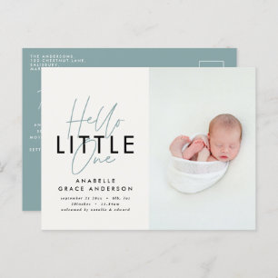Modern script photo hello little one announcement postcard