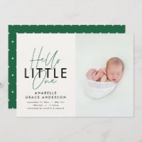 Modern script photo hello little one birth announc