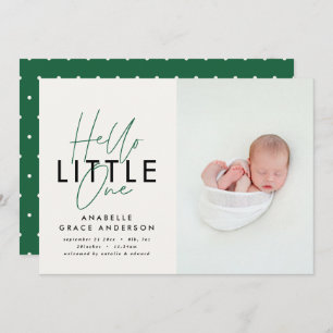 Modern script photo hello little one birth announc