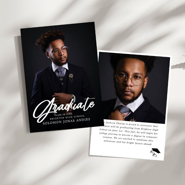 Modern Script Photo High School Graduation  Announcement (Creator Uploaded)